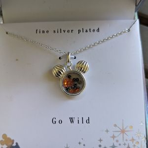 Disney Minnie Mickey Fine Silver Plated Go Wild Shaker Charm Necklace Halloween